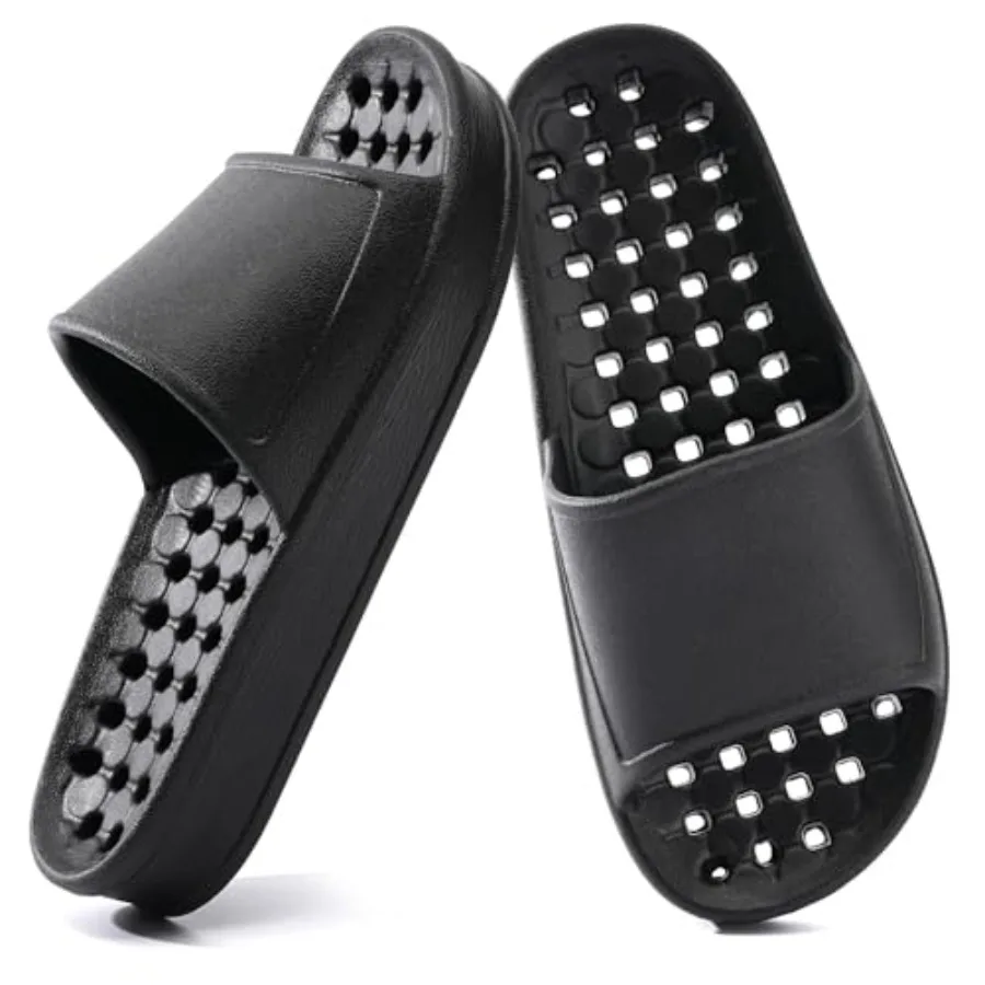 

Shower Shoes for Women and Men with Drain Holes Massage Slide Sandals Soft Cushioned Anti-Slip Pool Slides Comfort Thick Soled
