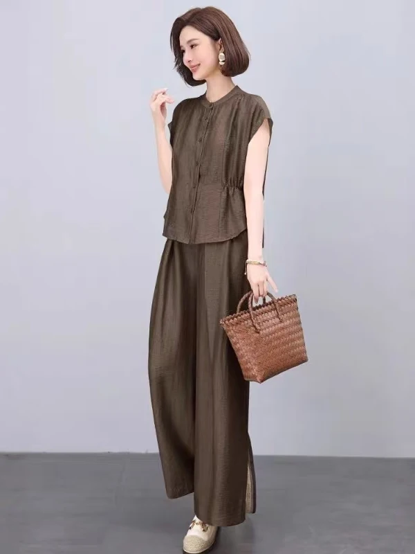 

Летний повседневный комплект Faion ort Sve irt из двух предметов, хлопковые длинные брюки с воротником-стойкой на пуговицах, женский ансамбль