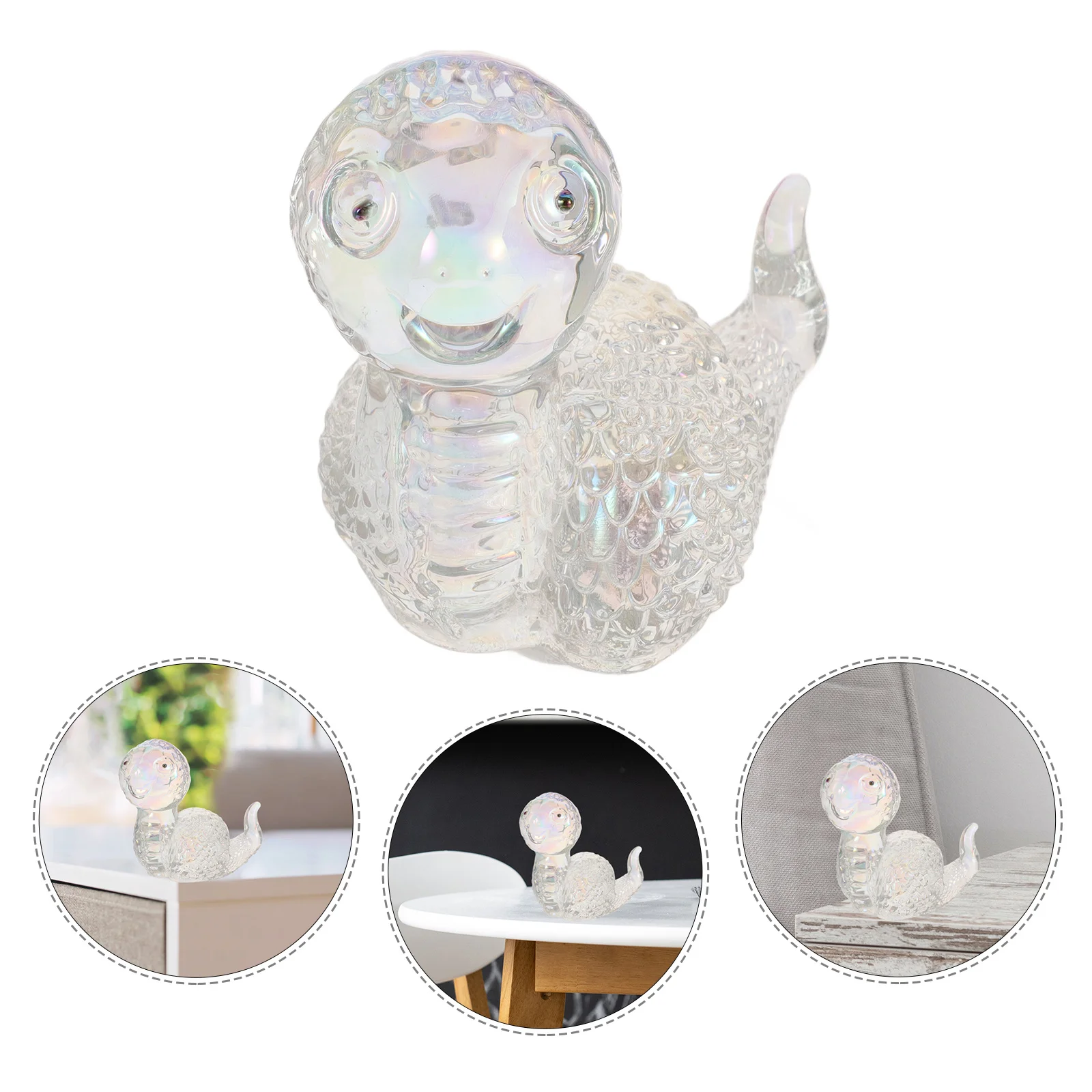 

Adorable Chubby Snake Decoration Cute Cartoon Glass Animal Sculpture for Home Desk Garden Chinese Zodiac Year of The Snake
