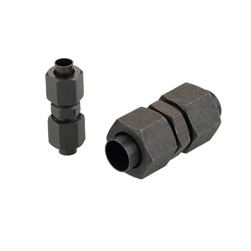 유압 탄소강 D형 더블 플레어링 스트레이트 압력 오일 파이프 조인트 미터법 나사 연결 피팅 전환 조인트