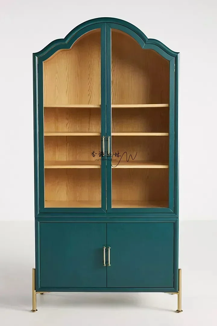 

Y American Bookcase Solid Wood Double Door Glass Sideboard Cabinet Light Luxury Living Room Wine Cabinet Hallway Storage Cabinet