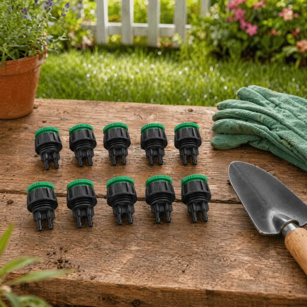 10Pcs ABS Quick Connector G1/2 and G3/4 Thread Lightweight Garden Tap Adapter Black and Green Dual Outlet Micro Hose Connector