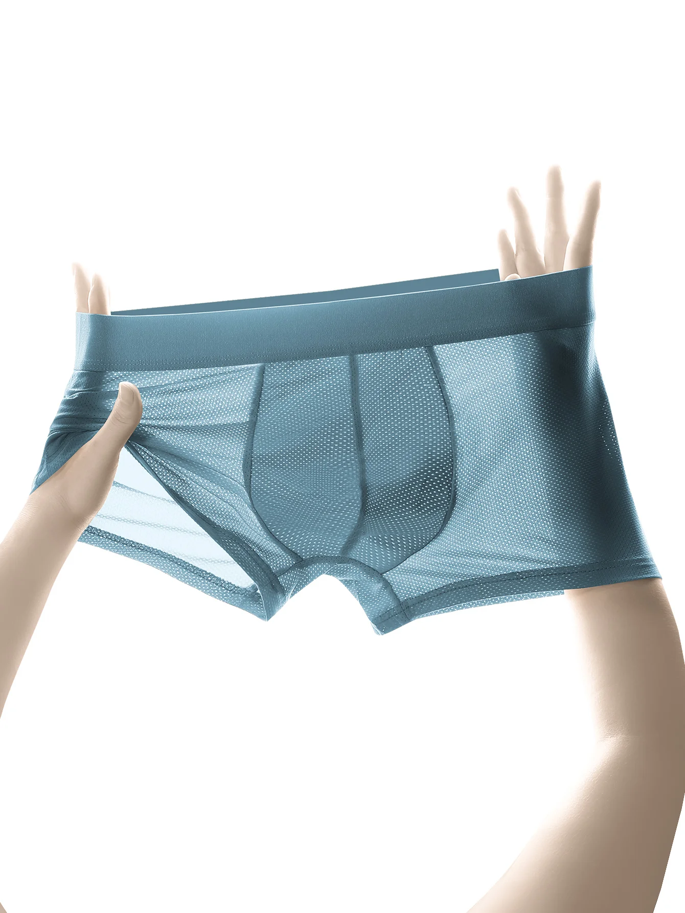 Herren-Unterwäsche aus Eisseide, antibakteriell, atmungsaktiv, Netzhose, Sommer, dünn, flach, Winkel, sexy und bequem, vier Ecken, kurz