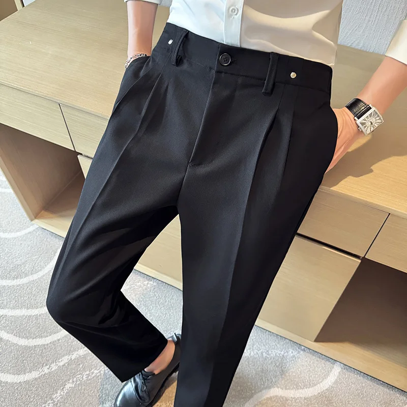 

2024 Spring Solid Color Business Dress Pants Men Sagging Sensation Casual Office Social Suit Pants male Wedding Party Trousers