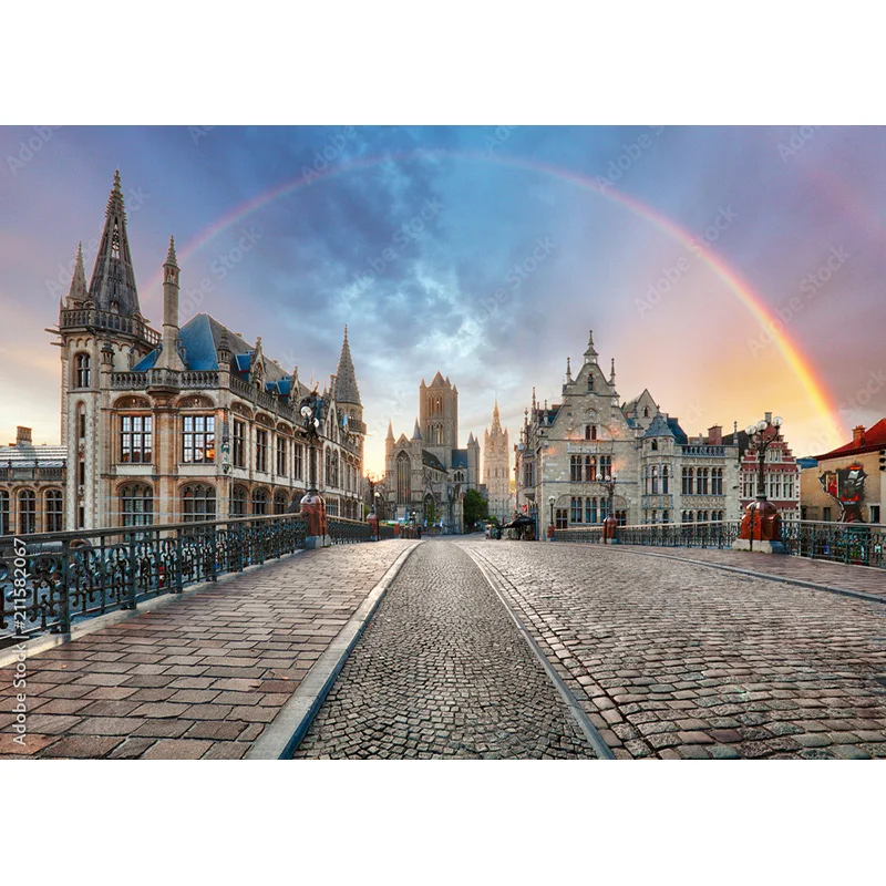 Vintage Châu Âu Phố Xem Phong Cảnh Chụp Ảnh Phông Nền Đạo Cụ CướI Chân Dung Ảnh Nền Studio 211229 JJD-03