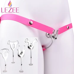 LEZEE Male Chastity Cage Lock Imitation Clitoral Flaky Style Bend Negative Cock Cages Penis Locks Device With Belt BDSM Sex Toys