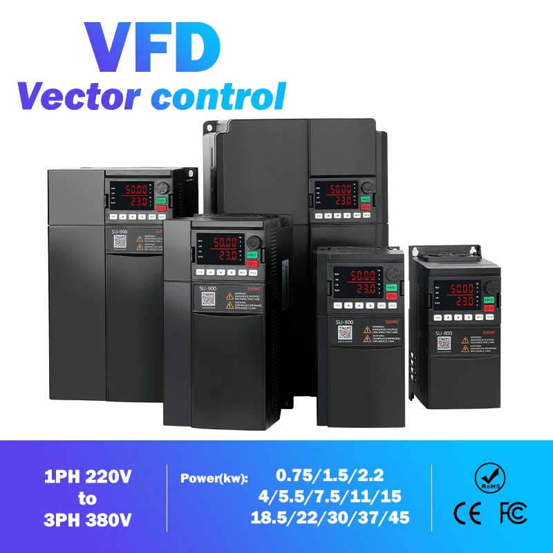 220V To 380V 1-3PH VFD Inverter 5.5/7.5/11/15/18.5KW Vector Control DC/AC Inverter Motor Speed Controller Frequency Converter