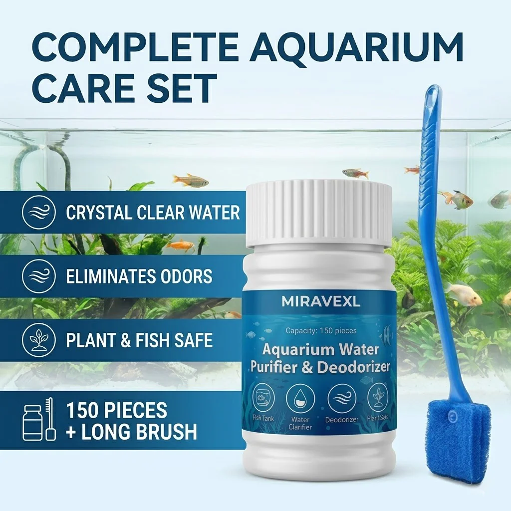 Kit de Limpieza para Acuarios, Tabletas Purificadoras y Desodorantes de Agua con Cepillo para Peceras, Elimina Olores y Algas para Acuarios de Agua Dulce