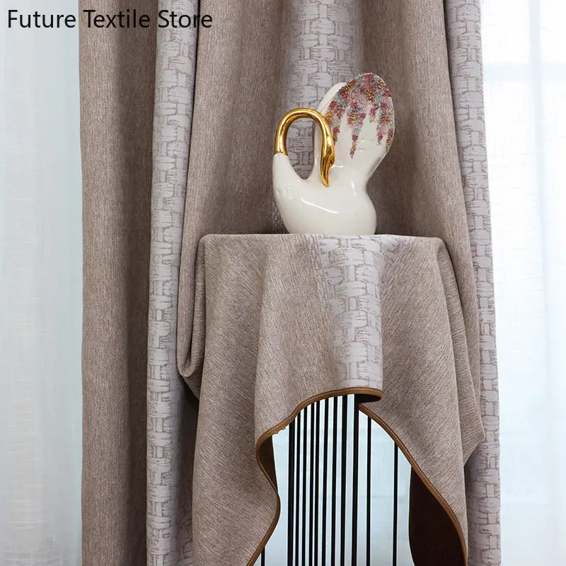 

Simple modern new Chinese style three-dimensional bamboo weaving new chenille curtains Curtains for Living dining room bedroom