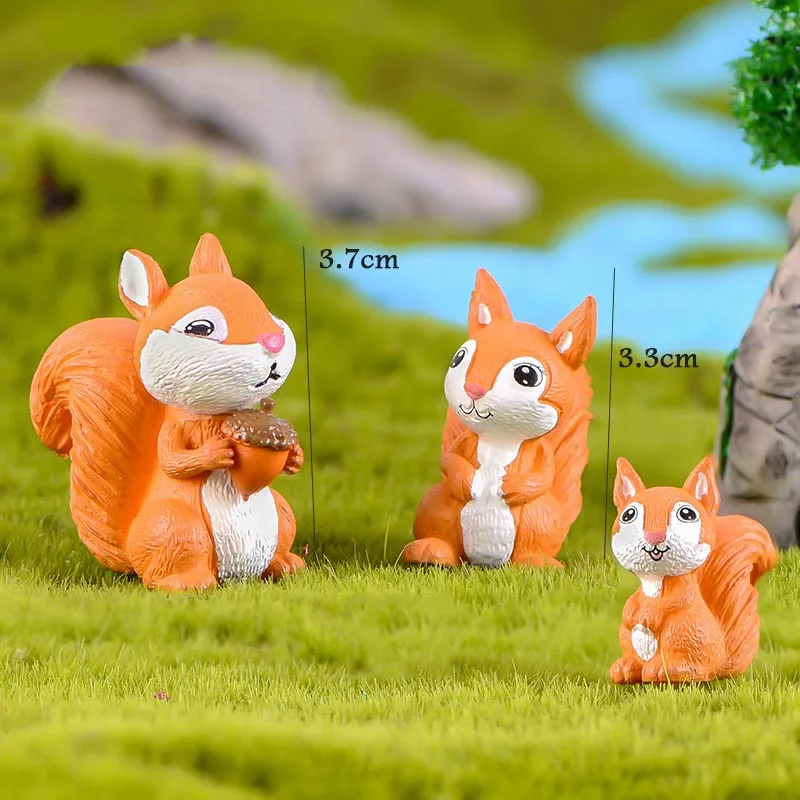 Animals Figurine Squirrel Rabbit Miniature Fairy Garden Figure Cartoon Statue Terrarium Dog Cat Home Car Decor Kids Gift mystery