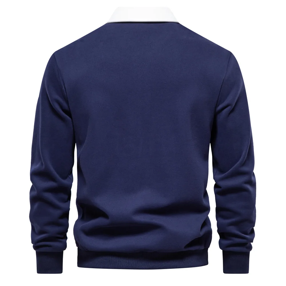 Navy Blue Polo T Shirt MenLong Sleeve Pullover Polo Shirt for Autumn and Winter Solid Sweatshirt Men's Golf Casual Tops