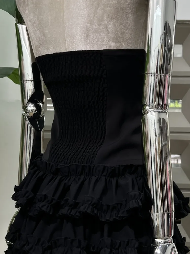 여성용 플로럴 레이스 V넥 백리스 크롭탑 블랙 화이트 배색 허리 스커트 투피스 세트 보헤미안 비치 2025 봄 여름 세트