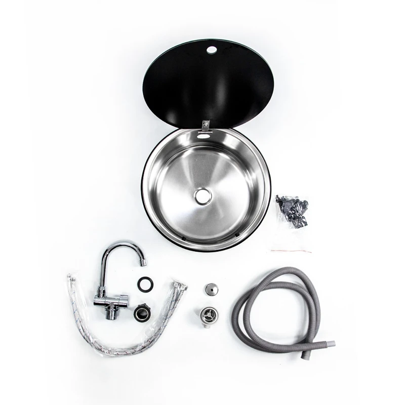 RV Sink with Lid, Kitchen Sink, Vegetable Washing Basin, Foldable Flip-Top Single-Bowl Stainless Steel Square Sink for Home Use