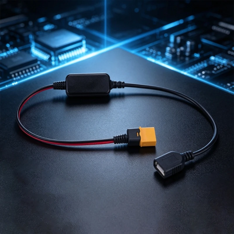 Inline Voltages Converters Cable with 60 Male Connector and USB-A Female Port, Turning DC12-24 V Battery Input Into 5 V Output
