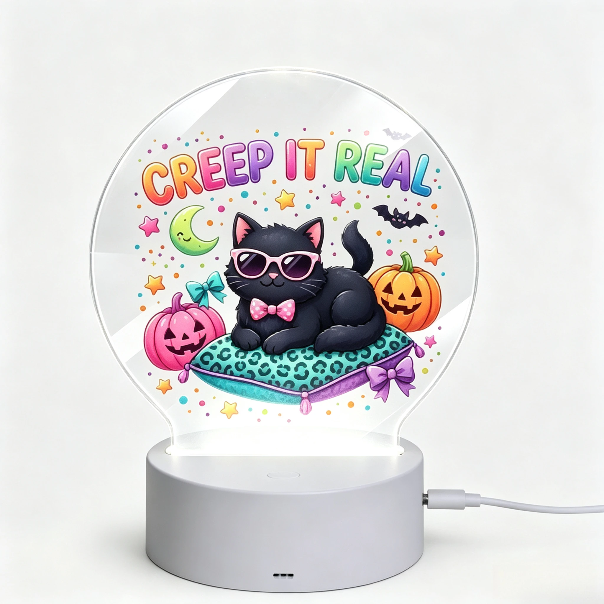 Cool Sunglasses Black Cat Halloween LED Night Light, Festive Holiday Gift