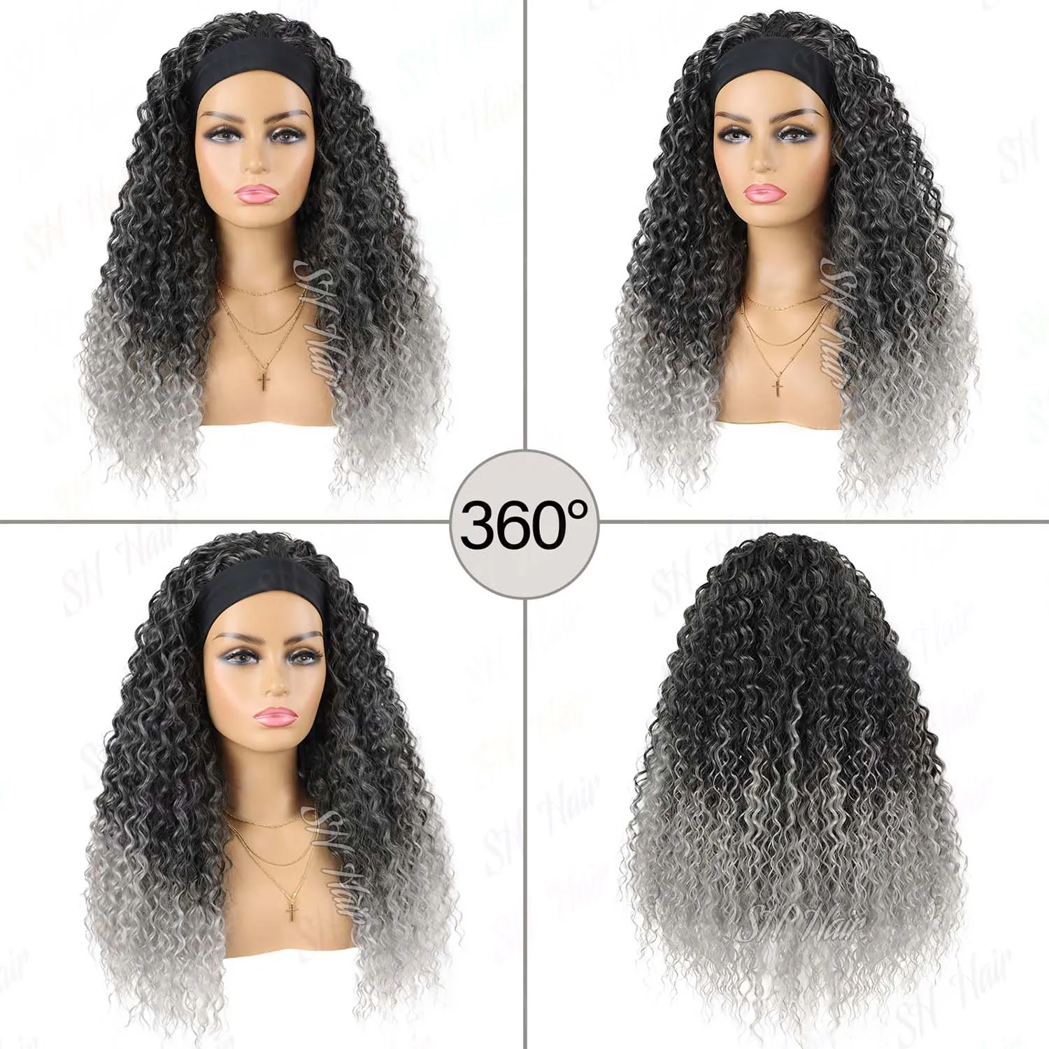 شعر مستعار صناعي رمادي اللون للنساء ذوات البشرة السمراء، موجة عميقة، 24 بوصة، شعر مستعار مجعد عميق للاستخدام اليومي للحفلات، شعر مستعار متعدد الألوان
