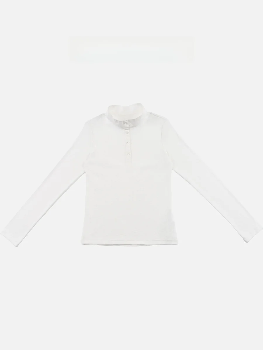 

PM Wang Na Na Spring Simple Faion High-End Feeling Cotton Blend Splicing f High Collar Base irt Long Sve Knitted T-...