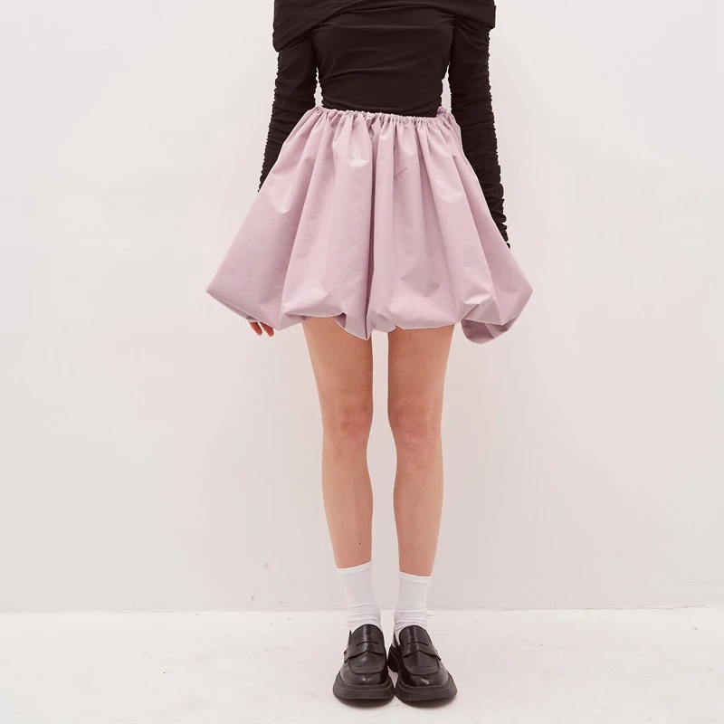 Y2K Vintage Loose Fitting Elastic Waist Short Lantern Skirt Casual Solid Color Balloon A-line Skirt Women Puff Ball Mini Skirts