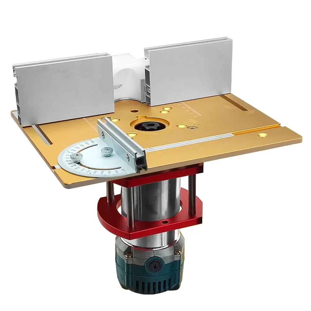 

Алюминиевая вставная пластина для фрезерного стола с угловым калибром для деревообрабатывающих скамелей, настольная пила, многофункциональный триммер RT0700C, гравировальный станок