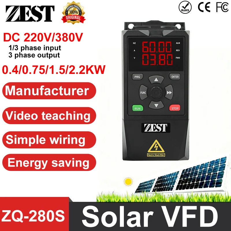 

Solar VFD 220V 380V 0.75/1.5/2.2KW for Variable Frequency Drive 3 Phase Speed Controller Inverter Motor VFD Inverter
