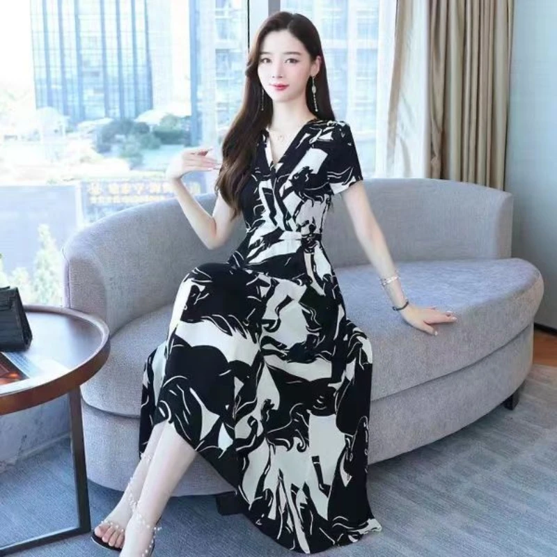 Robe en mousseline de soie haut de gamme, nouvelle jupe fine d'été populaire pour mère, rajeunissante