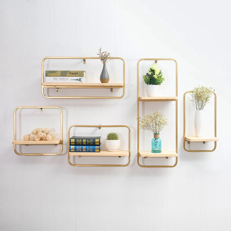 

Gold wrought iron simple wall, small household wall shelf, Nordic shelf ledge combination