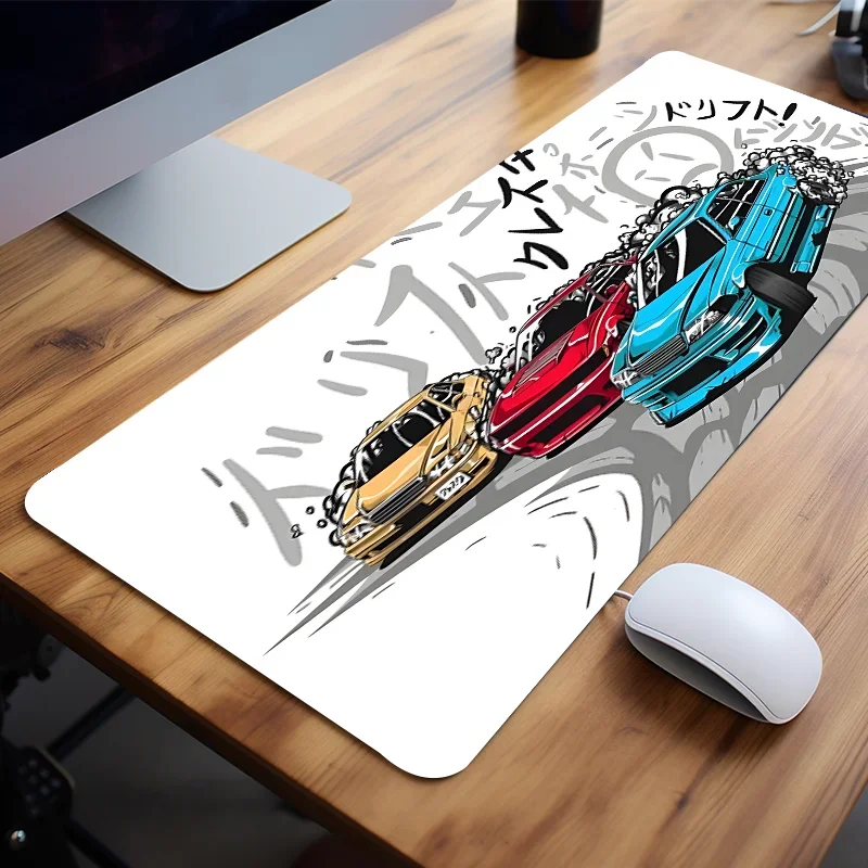 White anime cartoon racing Large gaming mouse pad HD computer keyboard pads anti-slip rubber seam edge game office home desk mat