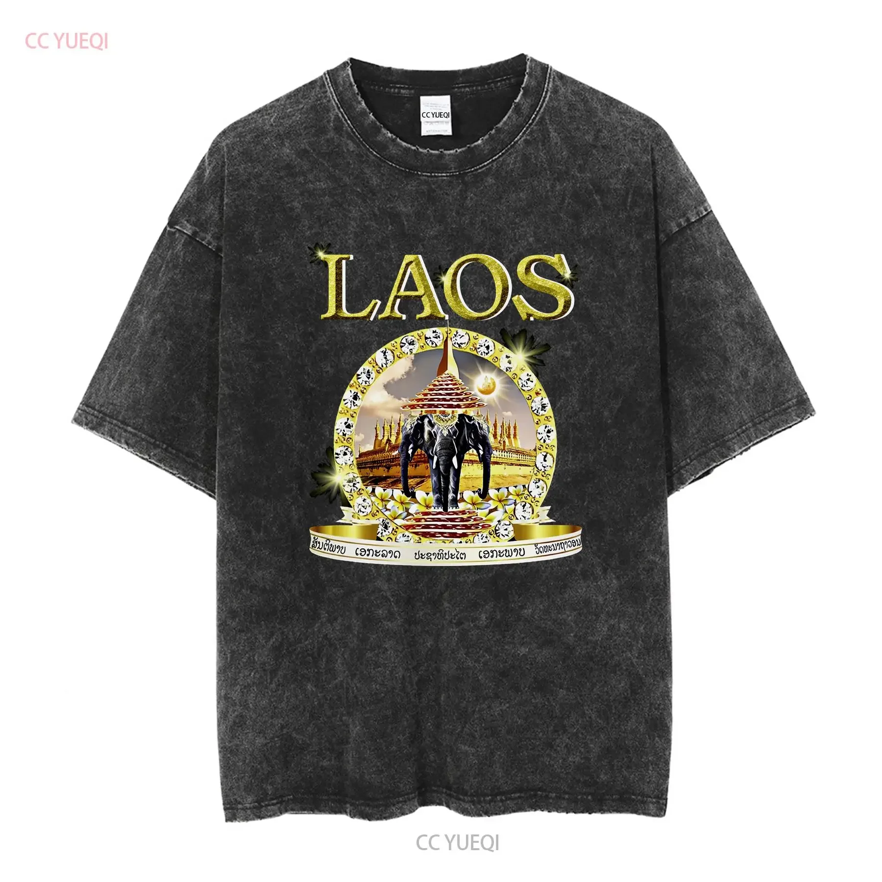 Laos T Shirt Three Headed Elephant Erawan Laotian Lao Clothing long or short sleeves vintage Washed Unisex Soft homme