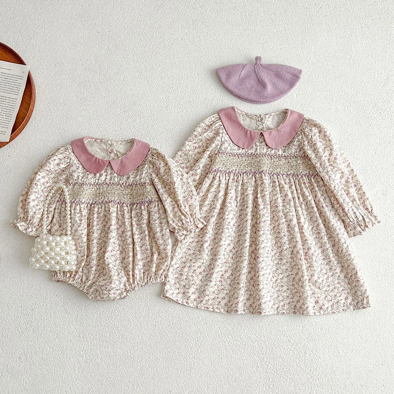 

Infant Kids Baby Girls Long Sleeve Sweet Print Sisters Dress Spring Autumn Newborn Baby Girls Princess Clothes Rompers