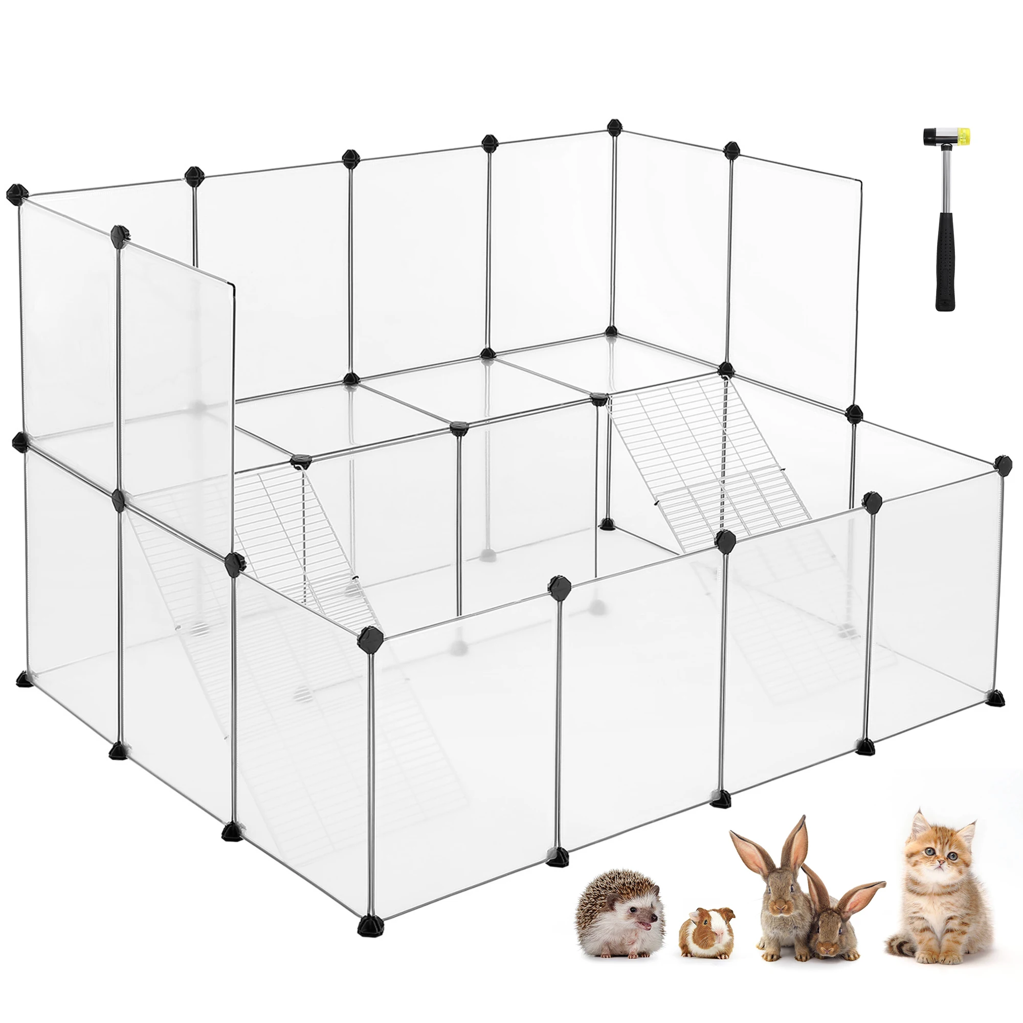 SONGMICS Guinea Pig Playpen with Dense Ramp, Indoor Rabbit Run Hutch Cage, Large Exercise Enclosure with Stairs