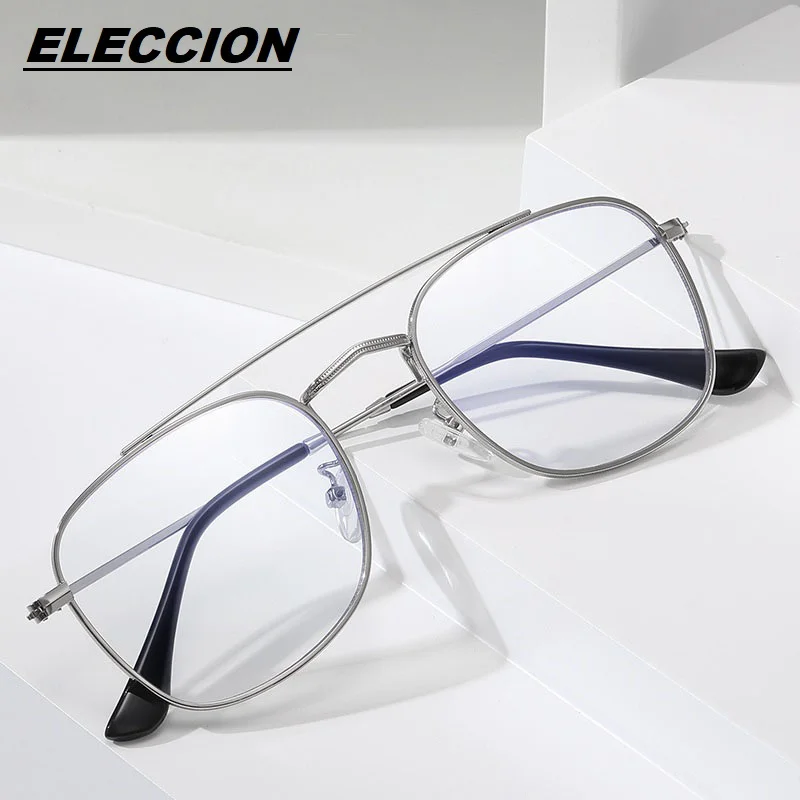 

ELECCION Fashion Eyewear Men's Retro Aviator Double Beam Alloy Eyeglasses Optical Prescription Glasses Frame Women