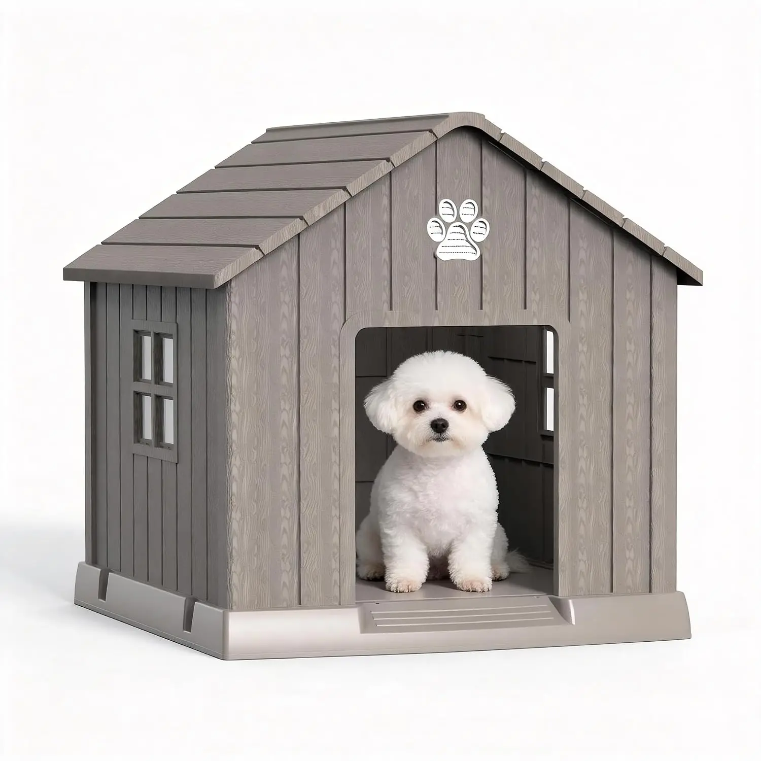 Small Dog House Outdoor Weatherproof Durable Plastic with Air Vents Elevated Floor Easy Clean 31.18
