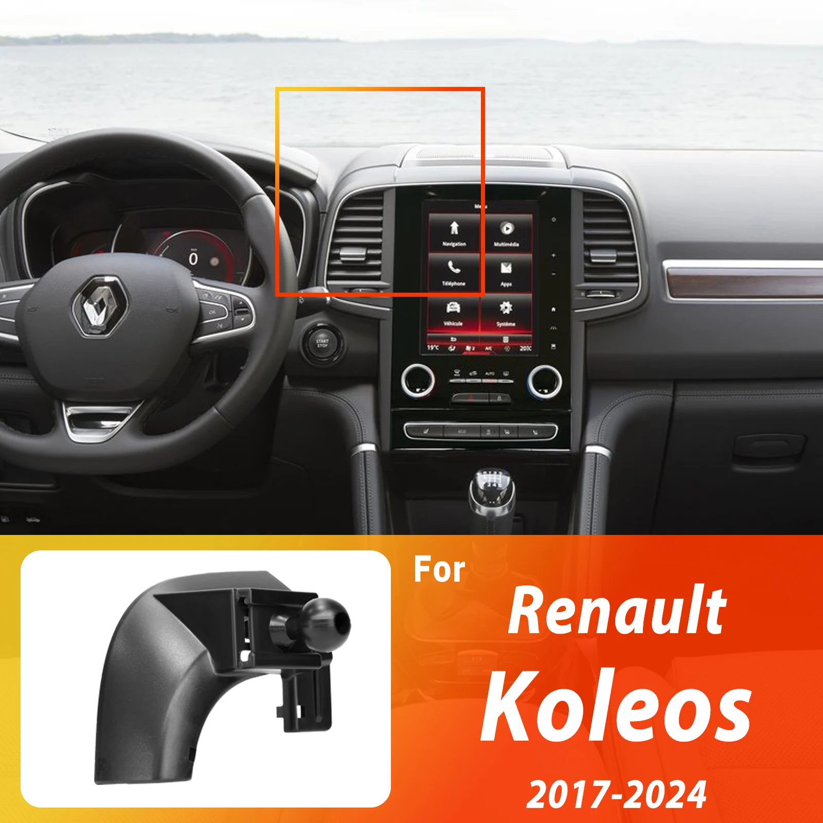 For Renault Koleos 2017-2022 2023 2024 Samsung QM6 Phone Holder, 2-in-1 Holder & Base Kit, OEM Clip-On Design Phone Mount Base