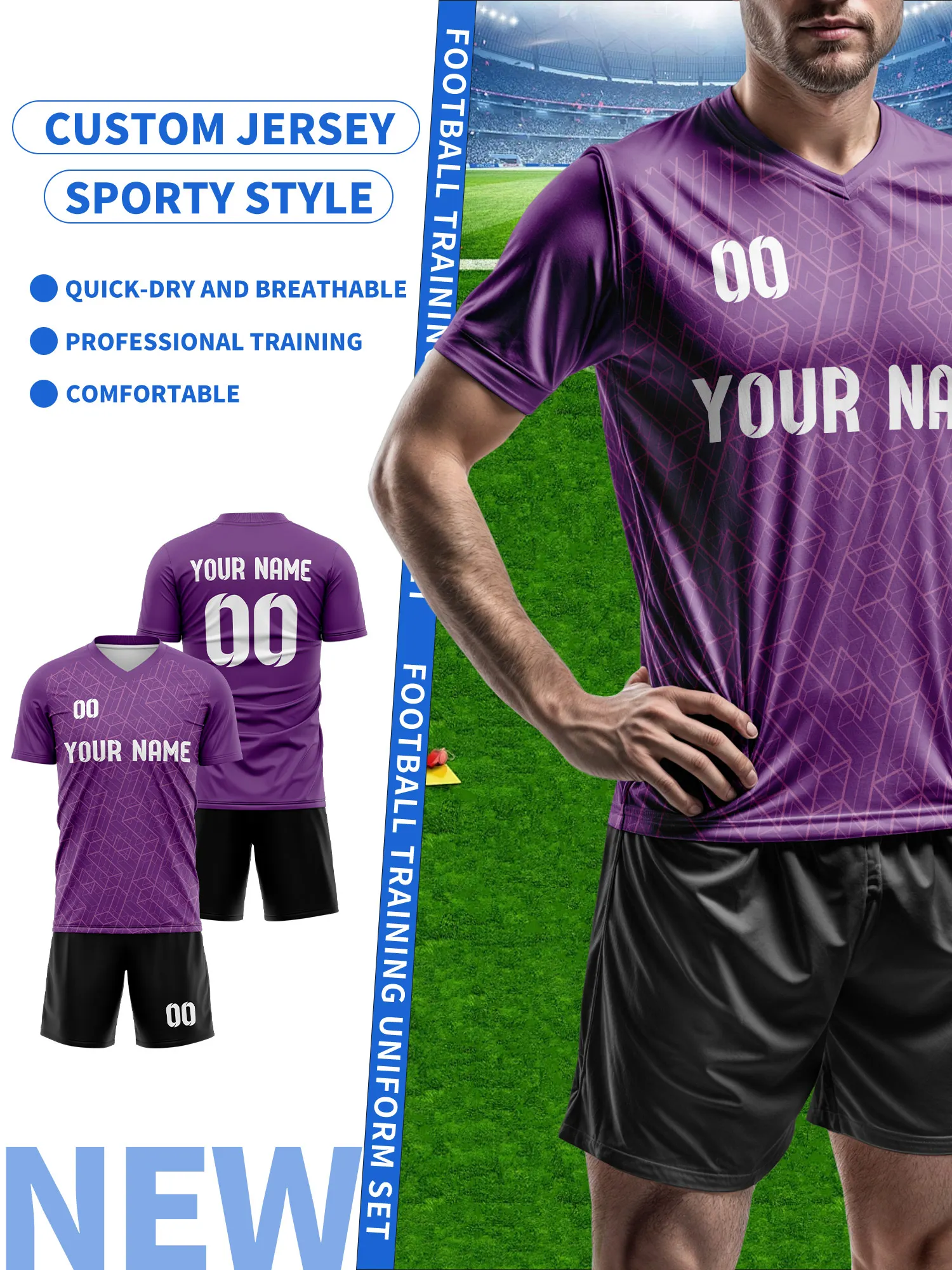 

2026 Men's and Women's Customized Name and Number Sports V-Neck Jerseys, Quick-Drying, Fashionable, Sublimation Technology