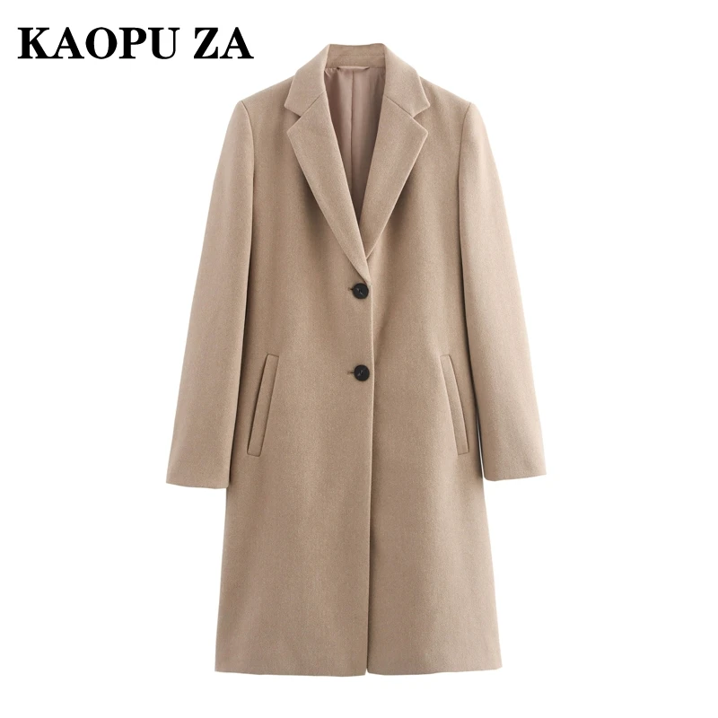 KAOPU ZA Woman 2024 Autumn Vintage Solid Color Long Sleeve Jacket Top Female Casual Single-breasted Notched Collar Pockets Coat