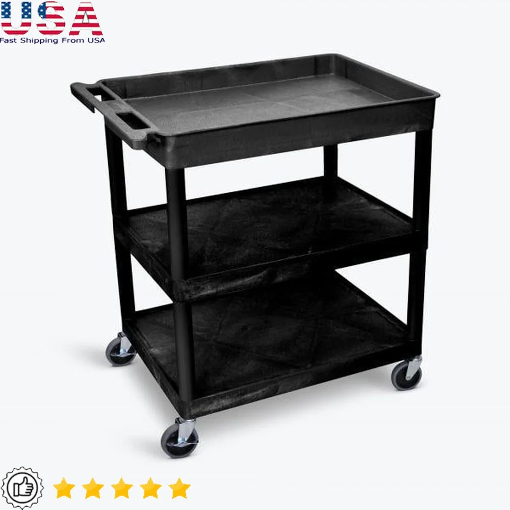 

24x32 Two Shelf Utility Cart HDPE Rolling Trolley with Locking Brakes Ergonomic Handle Multipurpose Storage and Transport Cart