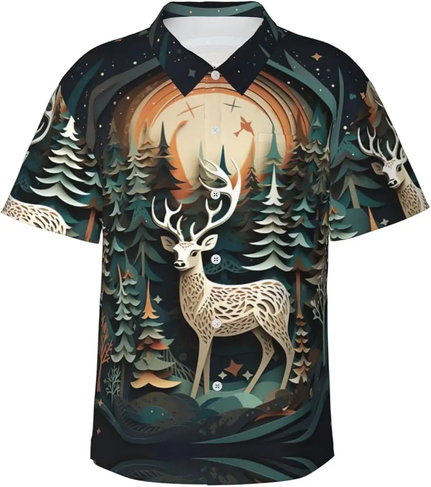 

Hawaiiana deer hunting shirt, Hawaiian shirt of hunter, shirt with short sleeve buttons