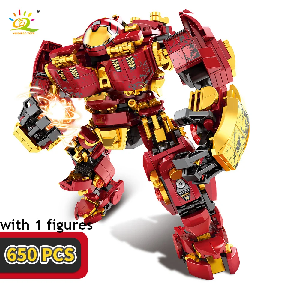 HUIQIBAO City War Super Armor Robot Building Blocks Military Warrior Mecha Figures Weapon Bricks Toys Man For Children Gift