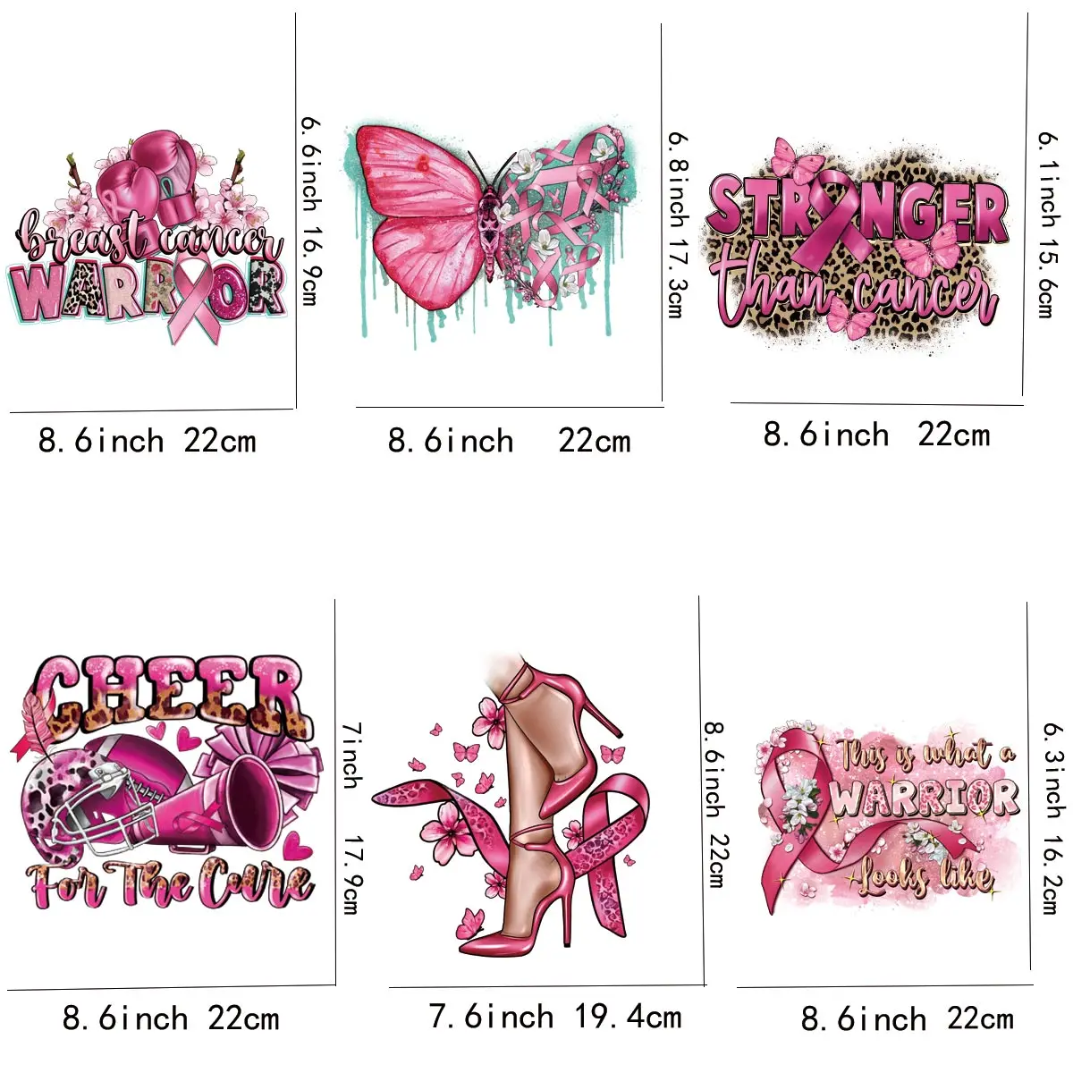 6-Piece Set of Breast Cancer Blessing Pattern Clothing Bag Thermal Transfer Stickers