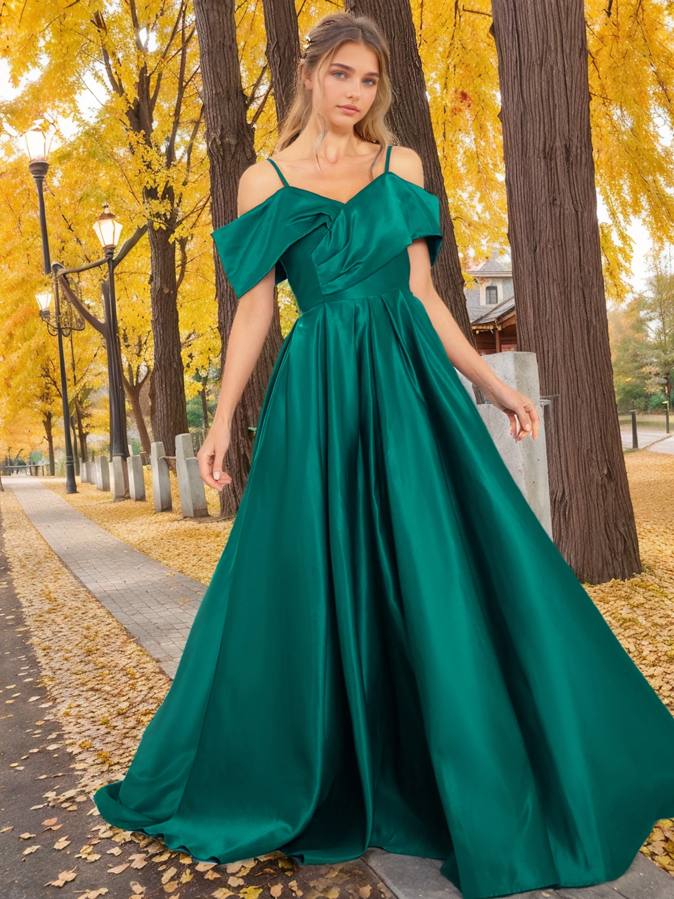 

Romagic Off The Shoulder Green Wedding Party Bridesmaid Dress Spaghetti Strap A Line Backless Lacp Up Long Train Evening Gown