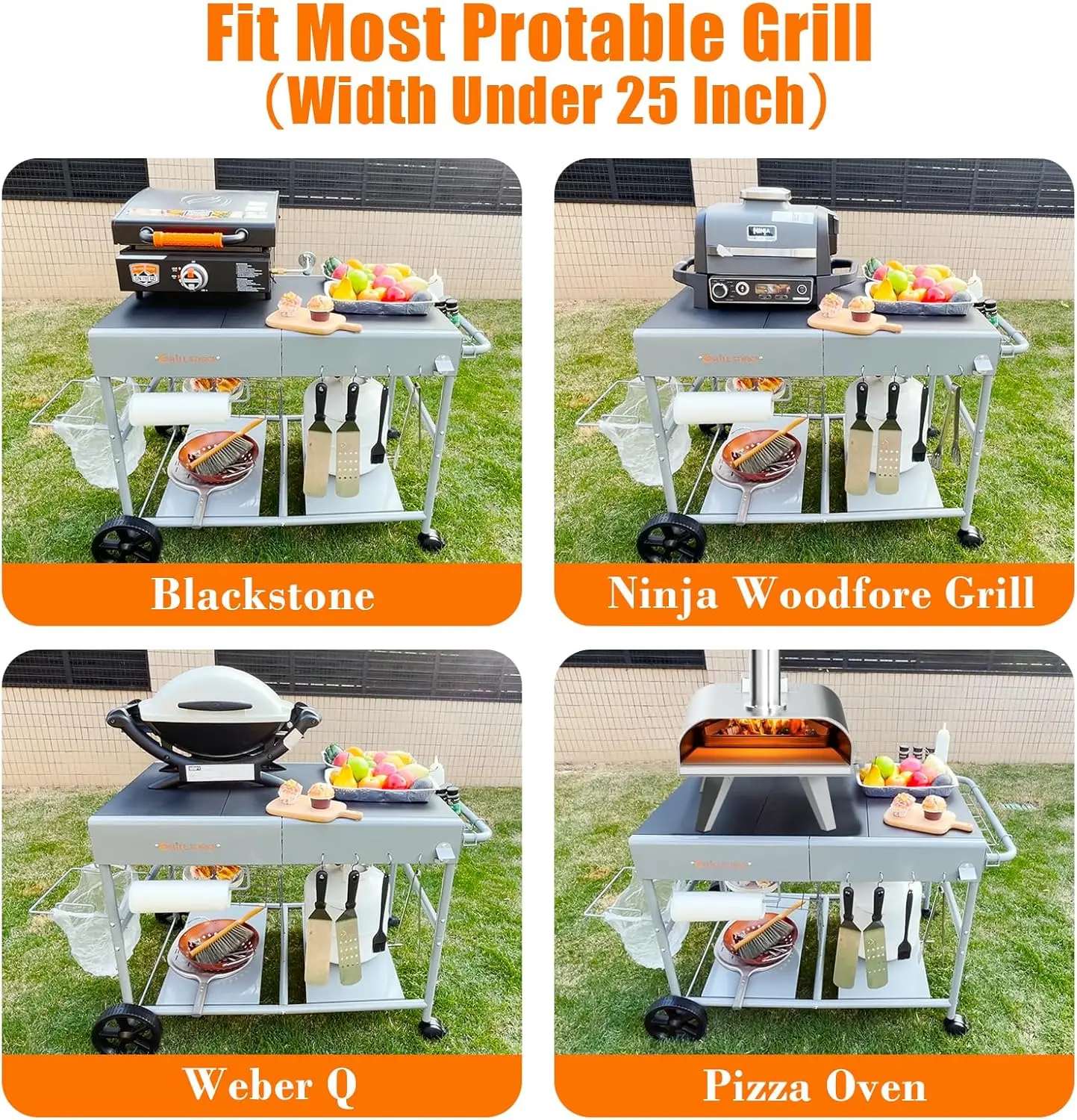 Oven Table, Movable Pizza Oven Stand, Pizza Oven Cart, Outdoor Grill Table Stand, Dinning Cart, Food Prep Work Cart, Fit for Oon