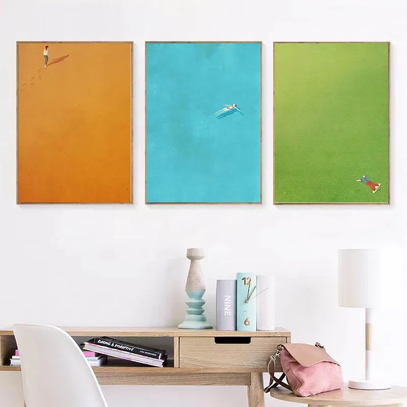 الإبداعية فتاة وحده الملصقات الحد الأدنى الملونة قماش لوحات طباعة صورة الداخلية جدار الفن لغرفة المعيشة ديكور المنزل