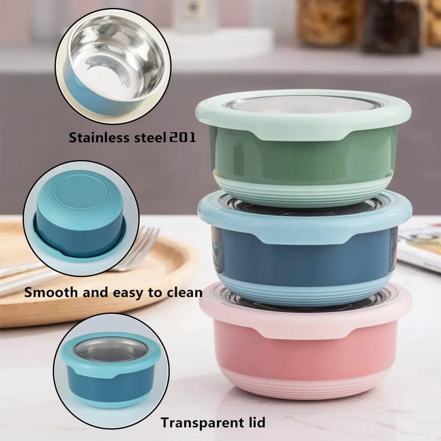 Multi-Capacity 304 Stainless Steel Crisper With Cover Band  Lunch Box Food Seal Refrigerator Preservation Sub-Bowl Kimchi Box