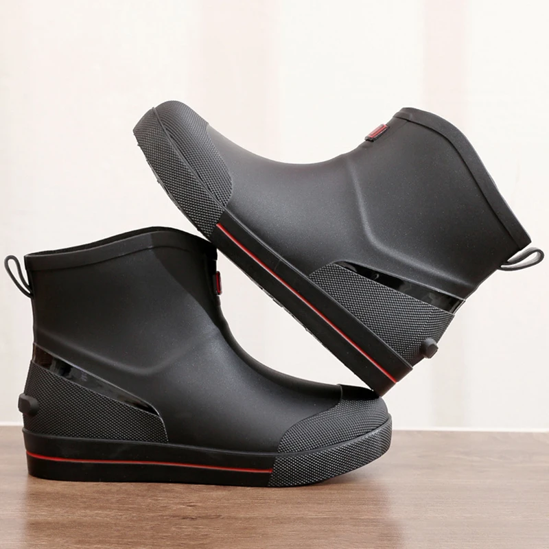 Nueva moda Botas de lluvia para hombre, zapatos de agua para acampar, senderismo, impermeables, antideslizantes, resistentes al desgaste, cómodos zapatos de goma para salir de primavera