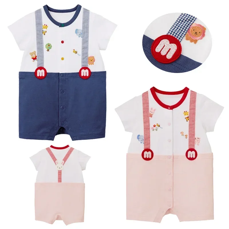 

2023 New Baby Clothes Summer Cartoon Bear Rabbit Strap Short Sleeve Jumpsuit Climbing Suit