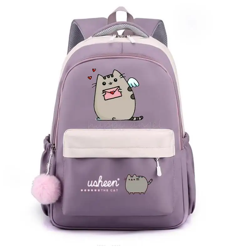 Mode fette Katze Rucksack Pusheen Printe weibliches Nylon einfache große Kapazität einfarbige Schult asche Einsatz Schnalle Laptop Rucksack