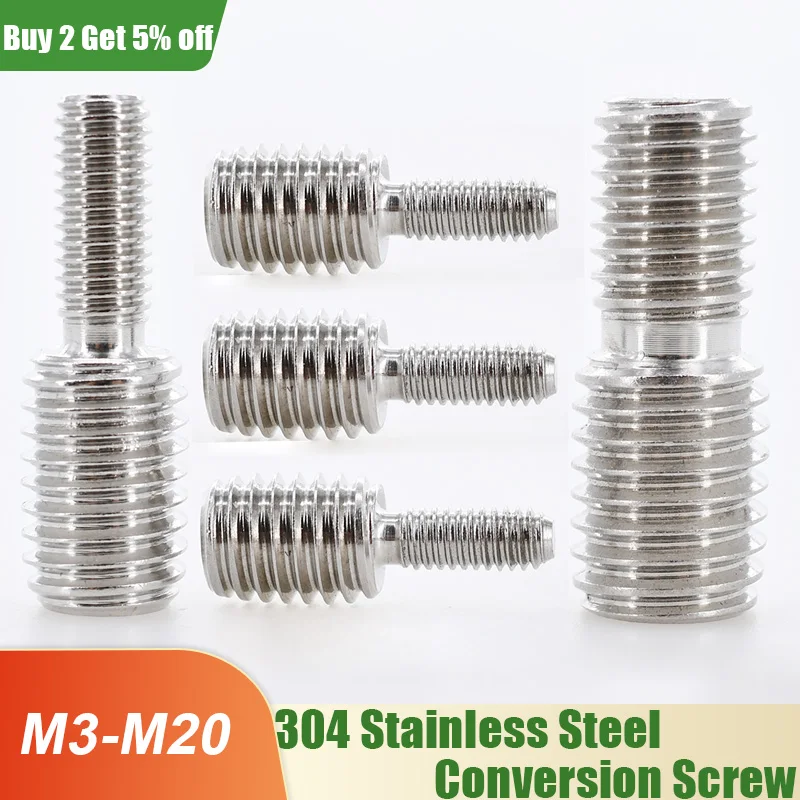 304 Stainless Steel Reducing Conversion Screws Double-ended Headless Screw Converter Bolt Camera Adapter M4 M5 M6 M8 M10 M12 M16