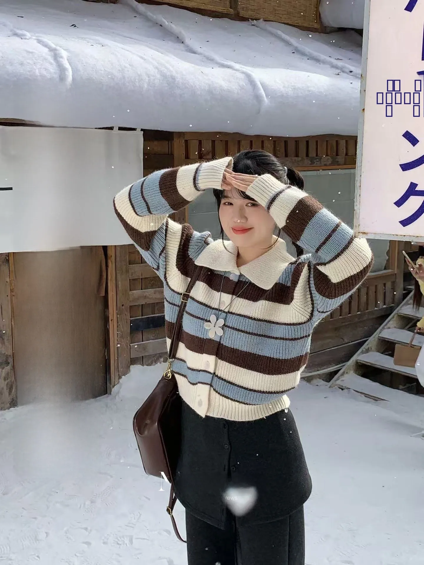 

Warm Faionable Striped Single-Button Open Cardigan Sweater Women Winter plus Size Loose Fit Commute Sle Long Sve ...