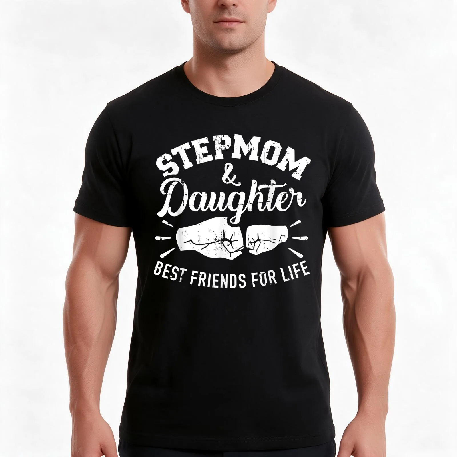 Stepmom and daughter best friends for life T-Shirt, Summer Casual Cotton Tee, Oversized Streetwear Tops, Vintage Graphic Print