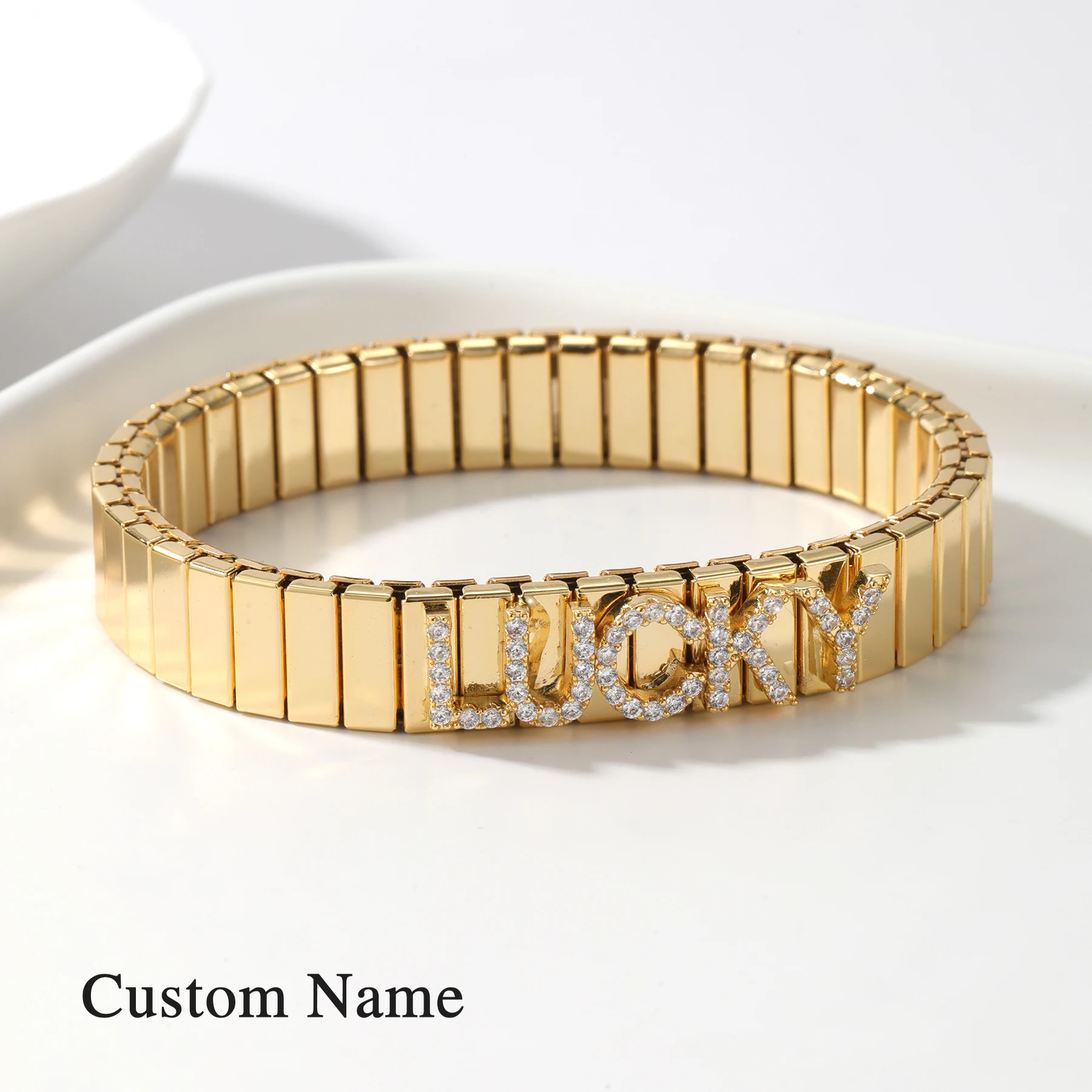 

Браслет с буквами на заказ, позолоченная квадратная цепочка с полным цирконом, первоначальный кулон, персонализированные роскошные ювелирные изделия, подарок для женщин